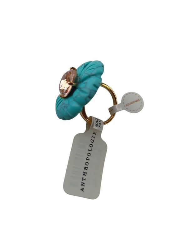 Anthropologie Jewelry - Anthropology 14k Gold Plated Floral Stone Ring Turquoise With Pink Crystal. OS
